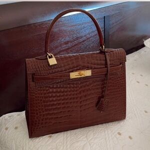 Classic Croc-Embossed Top Handle Bag